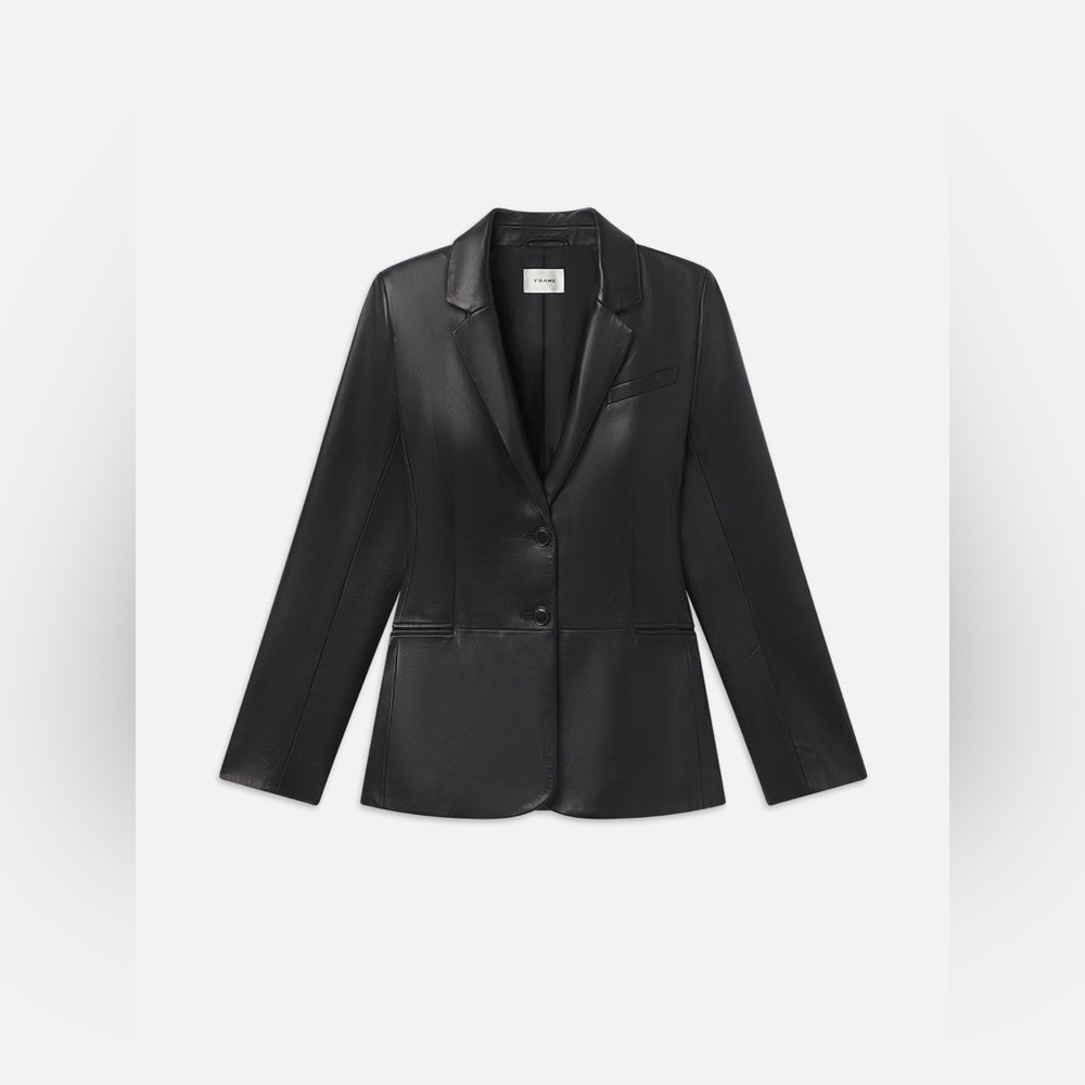 NWT $1398 Frame Women's Black The Femme Leather Blazer - Picture 2 of 8